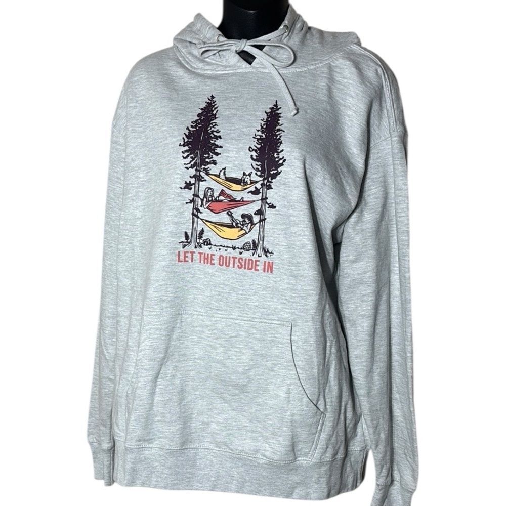 Stio women’s large pullover hoodie sweater ‘let the outside in’ camp graphic